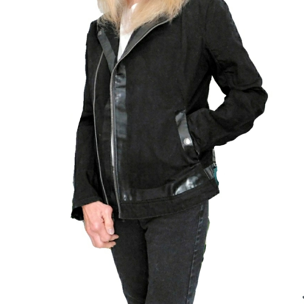 VTG ARMANI EXCHANGE WMNS BLK LTHR TRIM MOTO JACKET - Picture 1 of 7